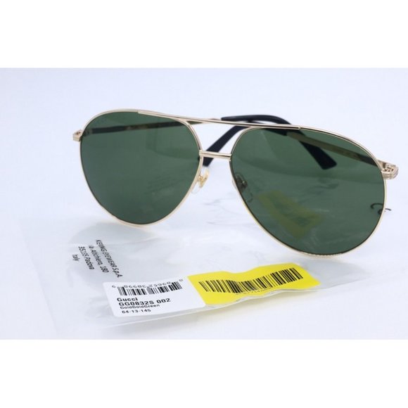 New Authentic Gucci GG 0832S 002 Aviator Gold Sunglasses Gray Lenses 64mm